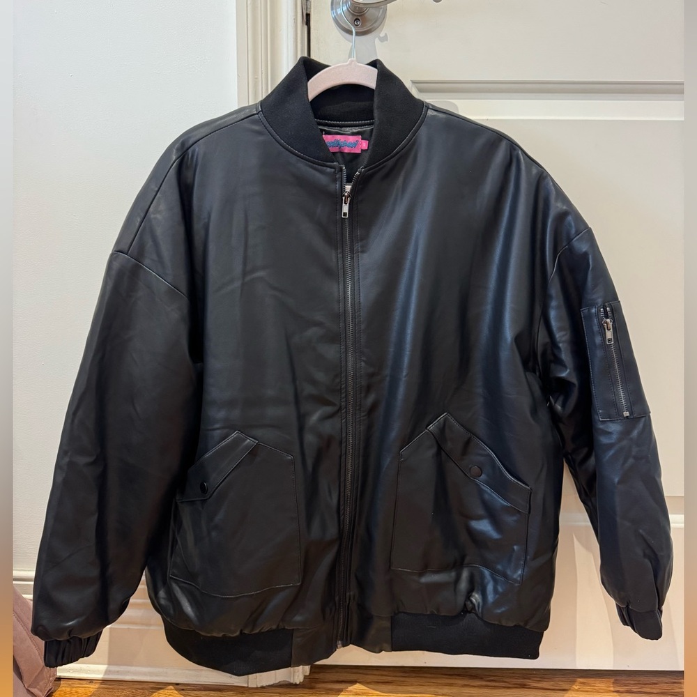 Edikted black leather jacket XS